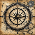 Vintage Nautical Compass & Map Digital Print