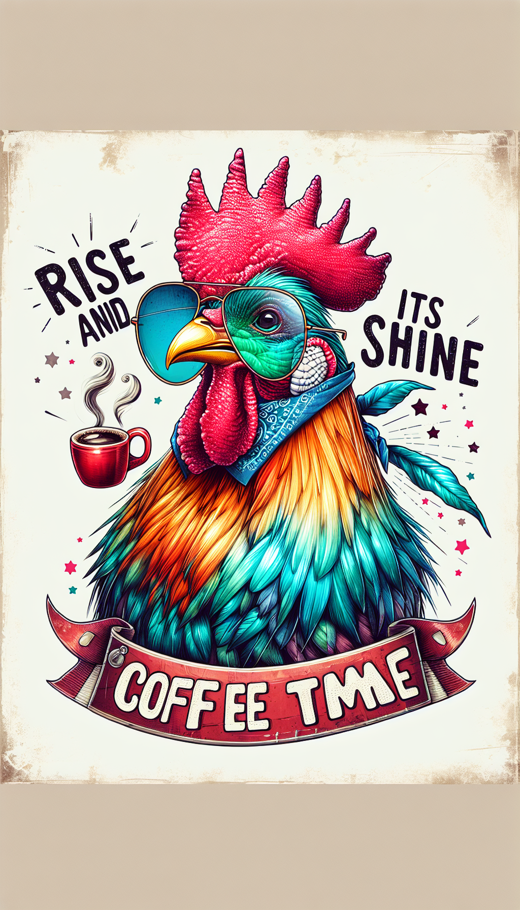 Rise and Shine Coffee Time — Bold Rooster No. 3 AI Art Print – Digital Download