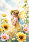 Sunflower Fairy — Whimsical Garden Framed Art Print