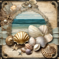 Gold & Ivory Seashells Ocean View Vintage Frame Digital Print