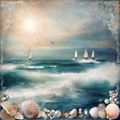 Dreamy Sailboats & Seashells Vintage Ocean Scene Digital Print
