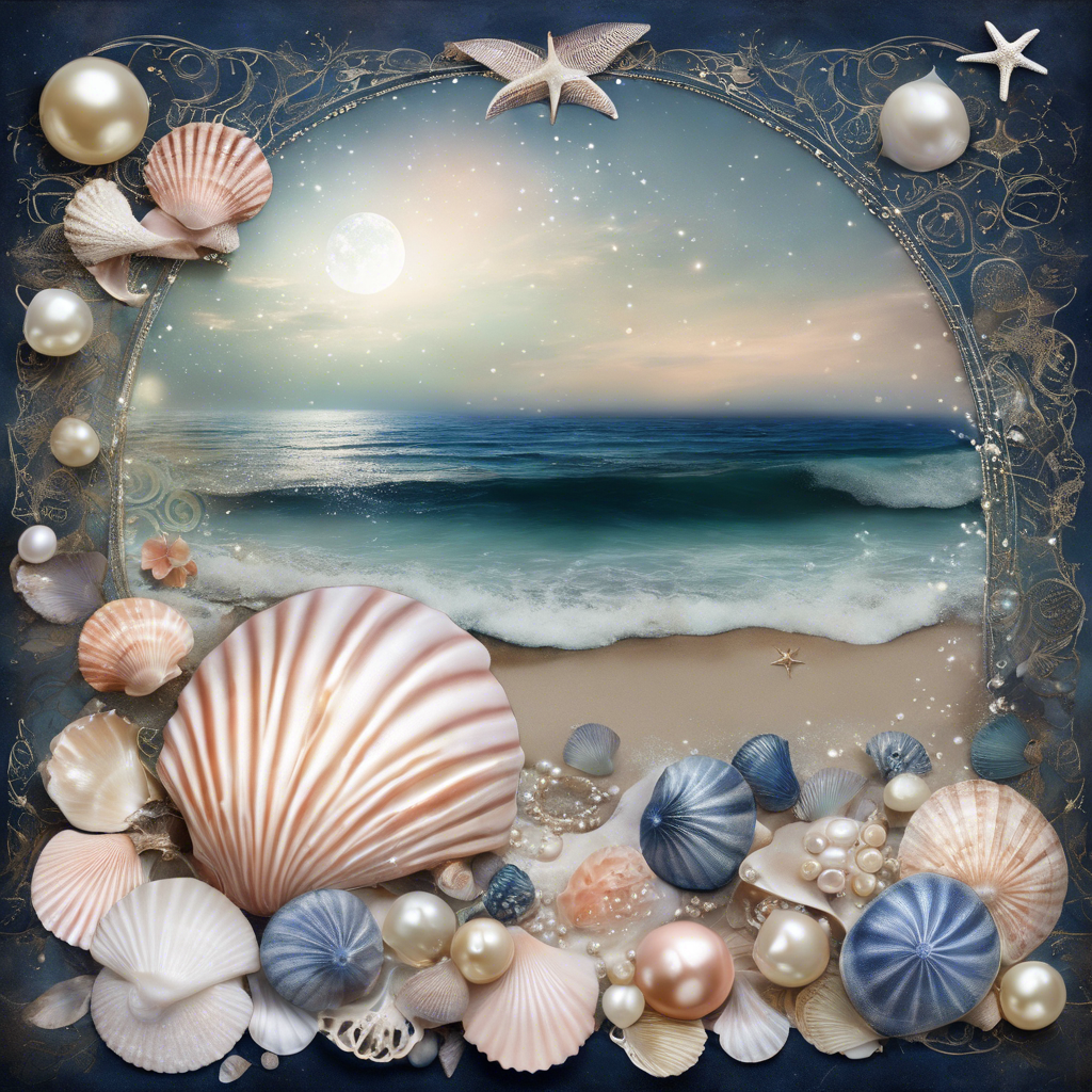 Moonlit Beach Seashells & Pearls Arch Frame Digital Print