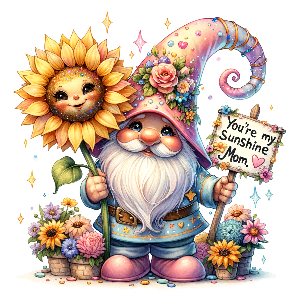 You’re My Sunshine Mom – Sparkle Gnome Sunflower Digital Art Print