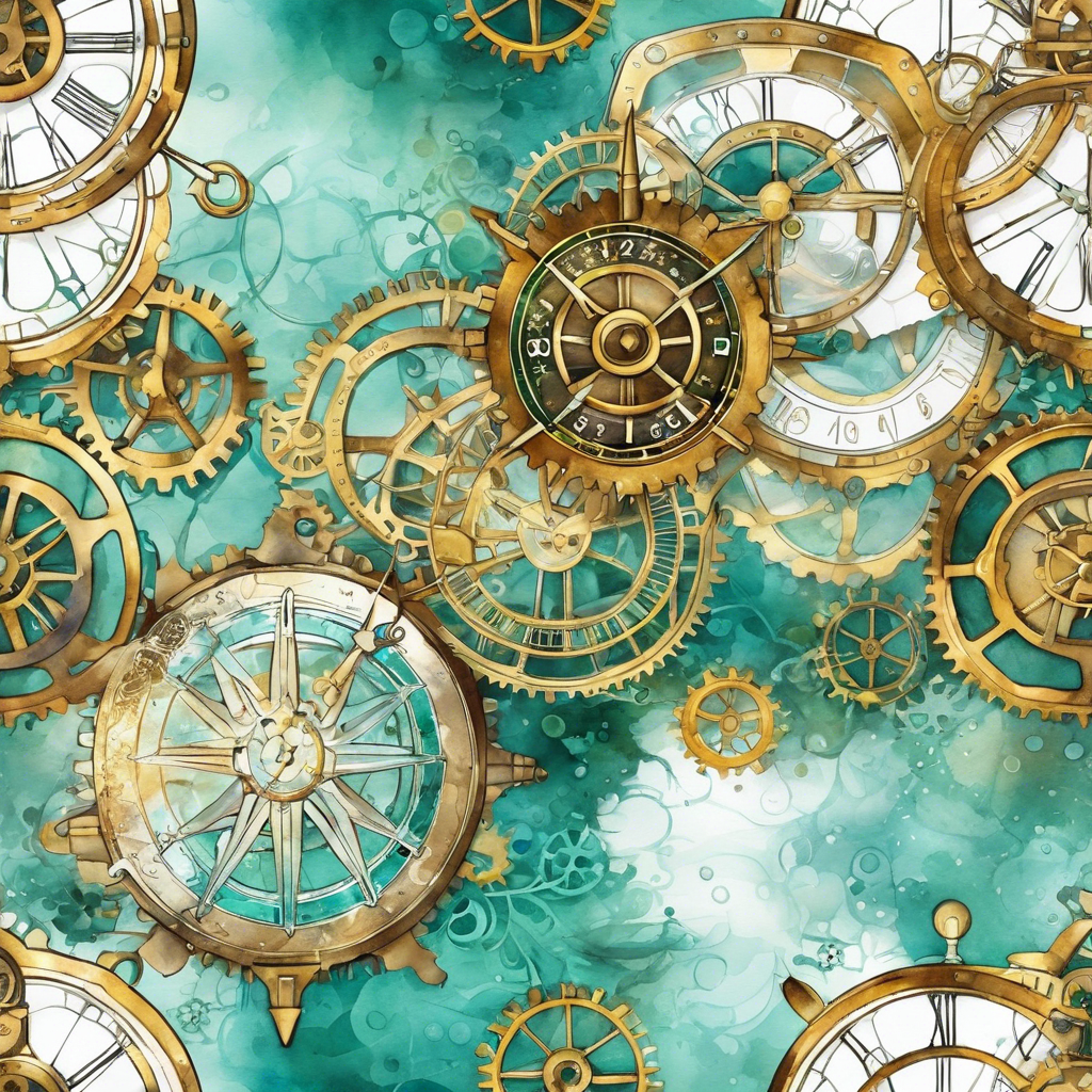 Steampunk Nautical Compass & Gears Watercolor Digital Print