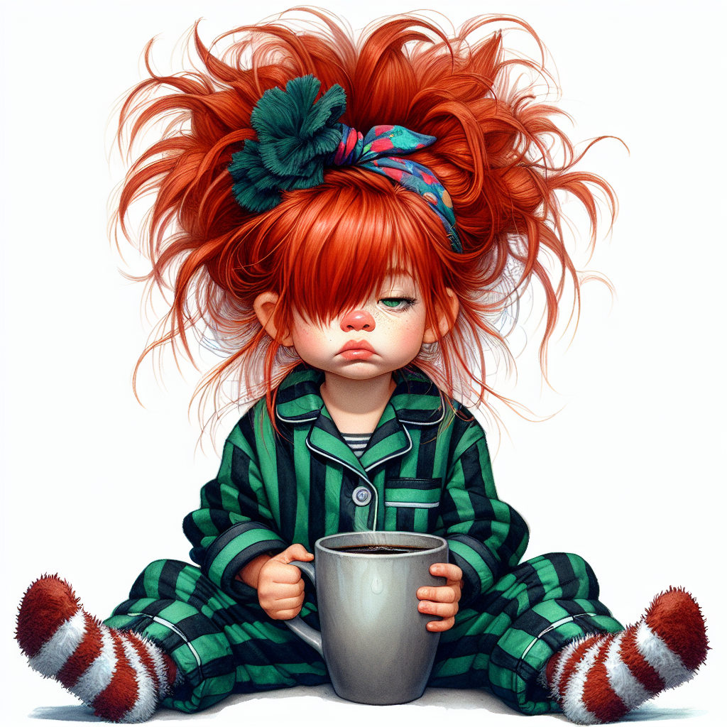 Coffee Wasn't Strong Enough — Red Top Morning Girl AI Art Print – Digital Download