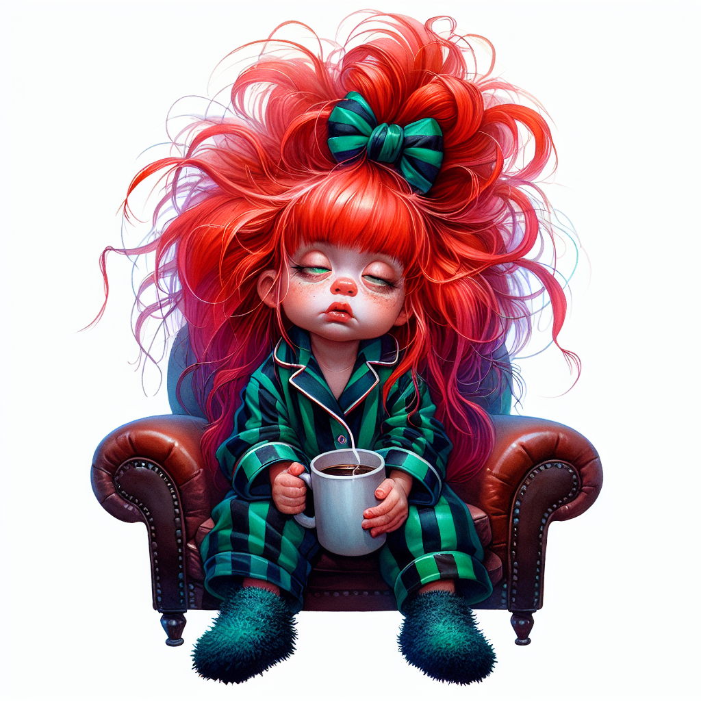 Coffee Wasn't Strong Enough — Red Top Morning Girl AI Art Print – Digital Download