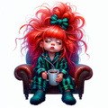 Coffee Wasn't Strong Enough — Red Top Morning Girl AI Art Print – Digital Download