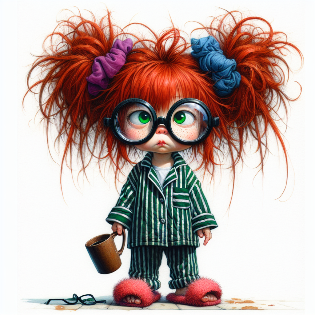 No the Cat Didn't Sleep in My Hair — Red Top Morning Girl AI Art Print – Digital Download