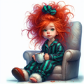 Me Before Coffee No. 5 — Red Top Armchair Morning Girl AI Art Print – Digital Download