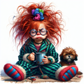 No Dog Here — Red Top Morning Girl AI Art Print – Digital Download