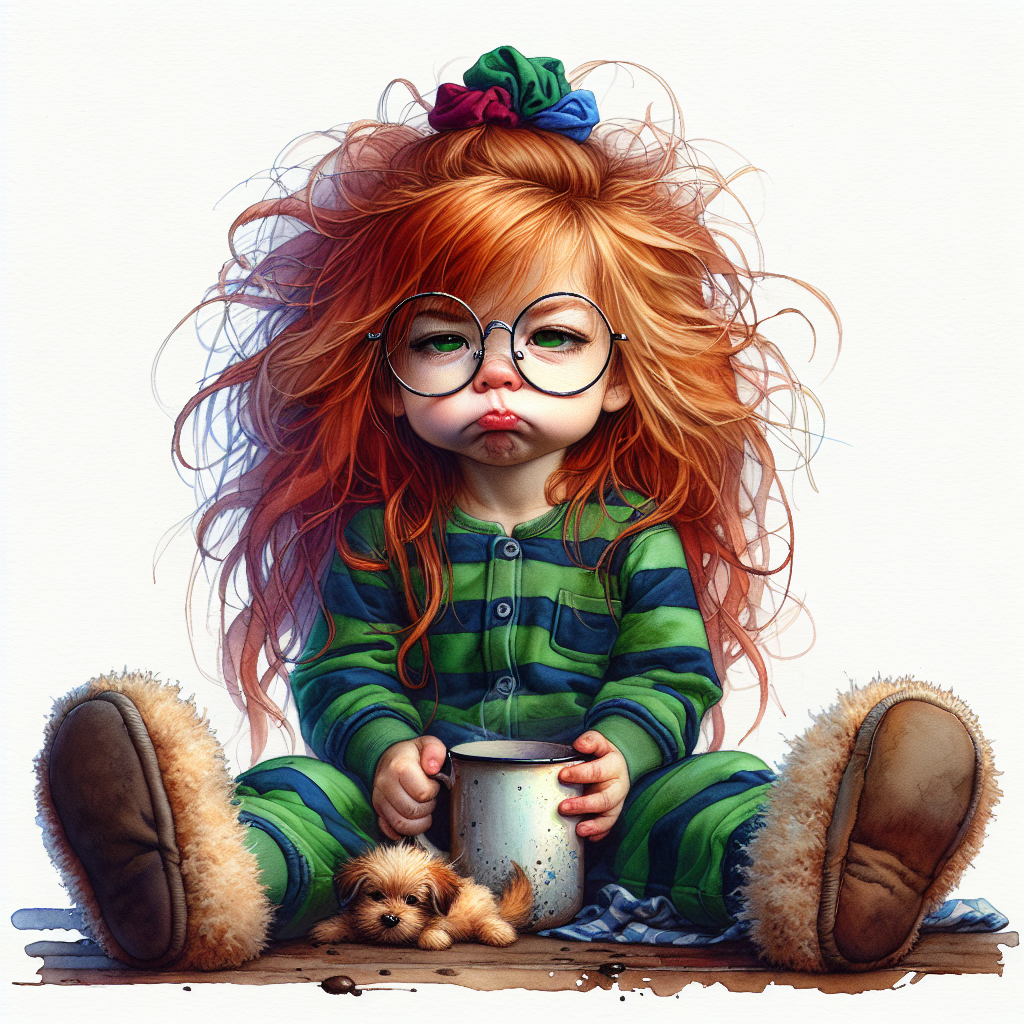 The Dog Gets It — Red Top Morning Girl AI Art Print – Digital Download