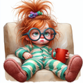 Sorry Out of Coffee — Red Top Morning Girl AI Art Print – Digital Download