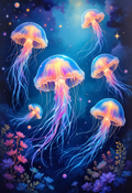 Starlit Drift — Glowing Jellyfish Constellation AI Art Print – Digital Download