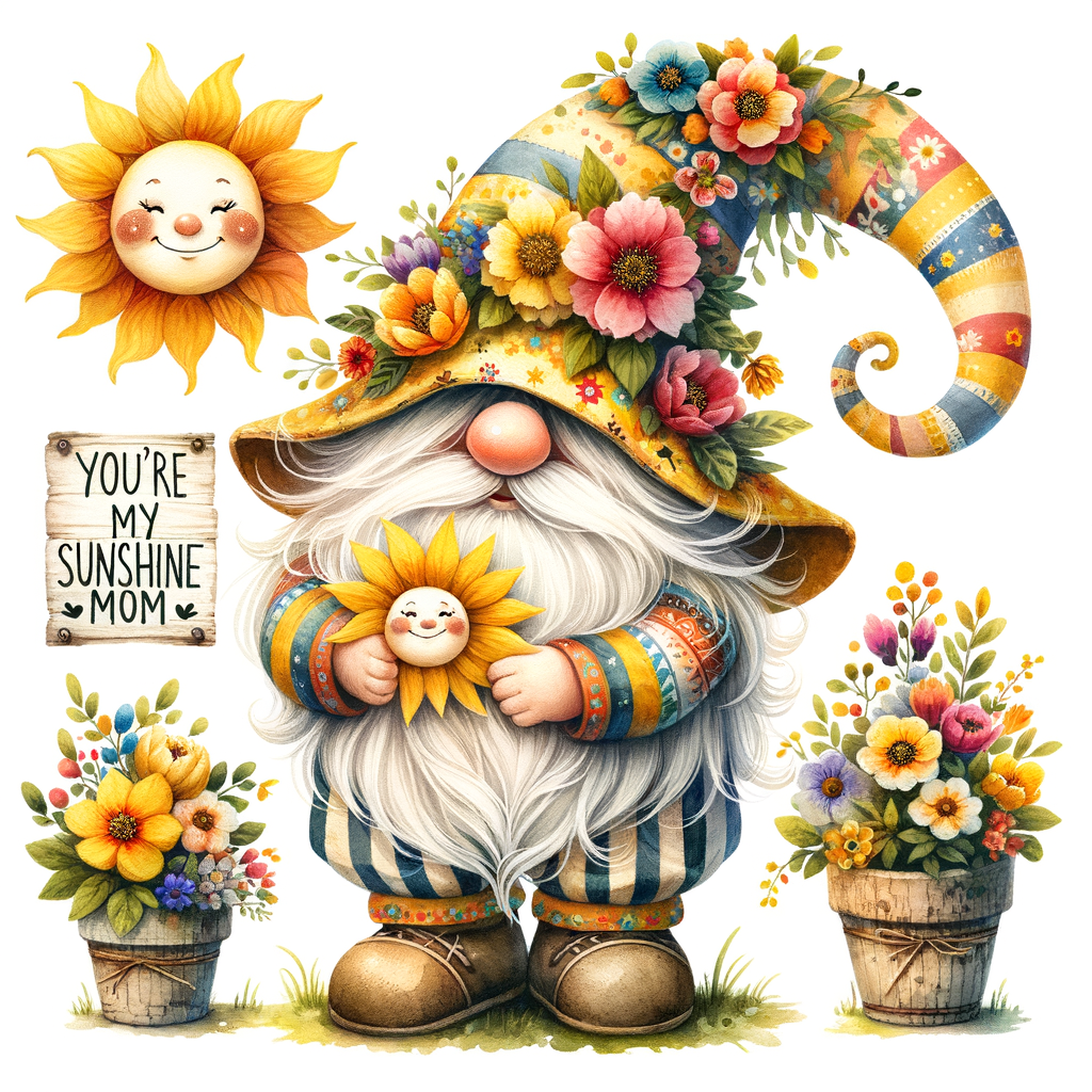 You’re My Sunshine Mom – Whimsical Gnome Sunflower Digital Art Print