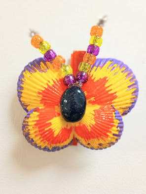 Multi colored Yellow, Orange and Purple Shell Butterfly fridge Clip — Handmade Coastal Décor