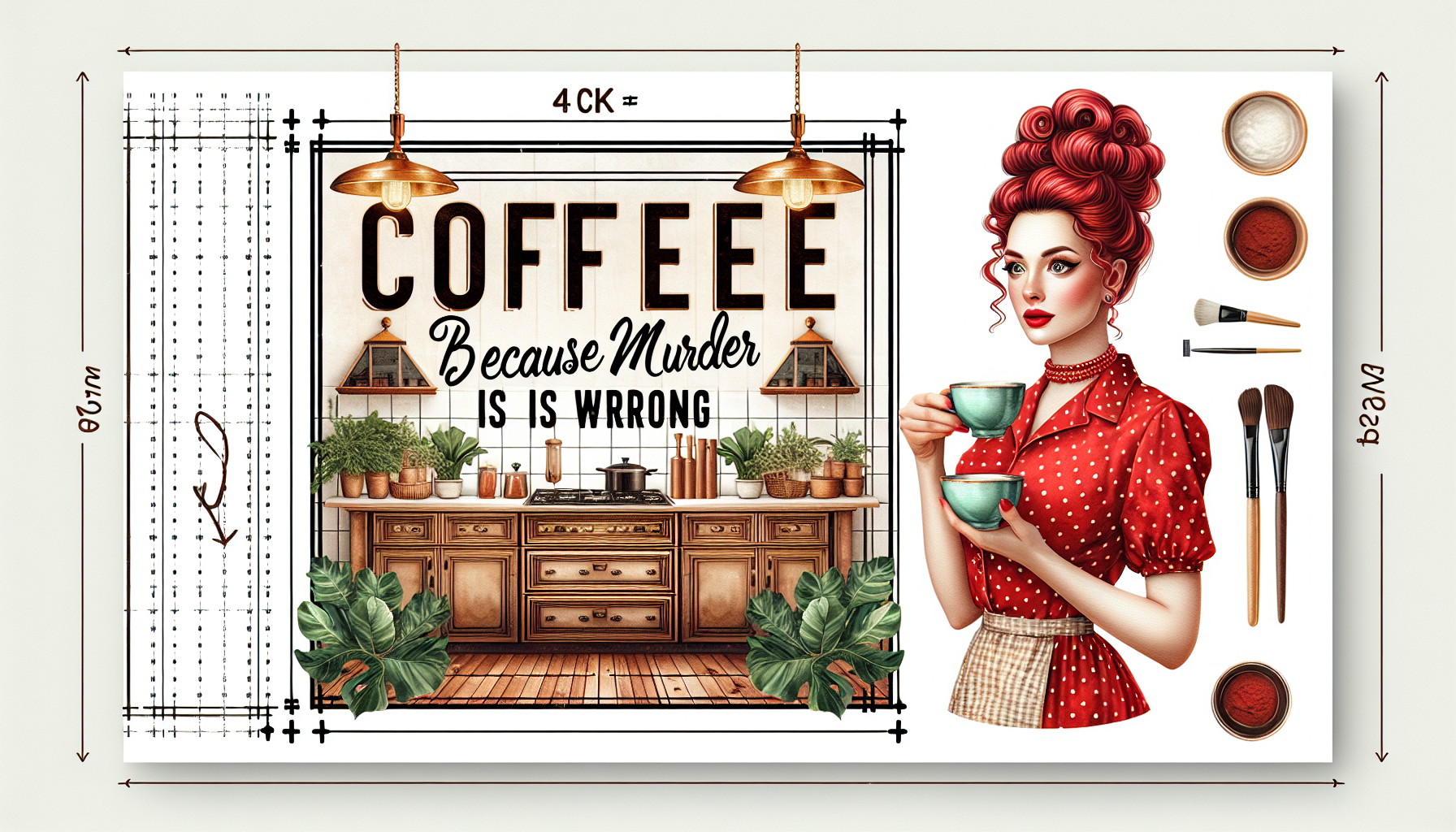 Coffee Because Murder is Wrong No. 3 — Retro Kitchen Pin-Up AI Art Print – Digital Download