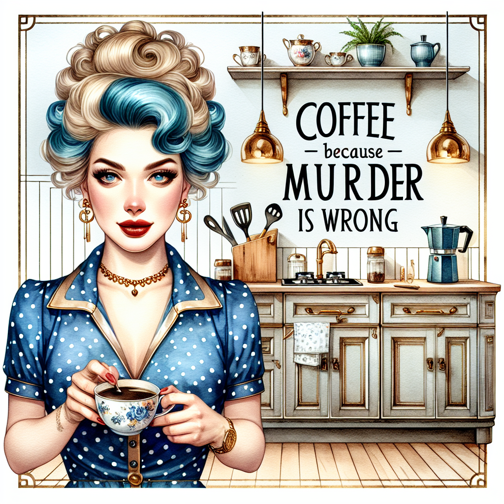 Coffee Because Murder is Wrong — Retro Pin-Up AI Art Print – Digital Download