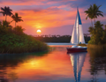 Florida Sailboat Sunset AI Art Print – Digital Download