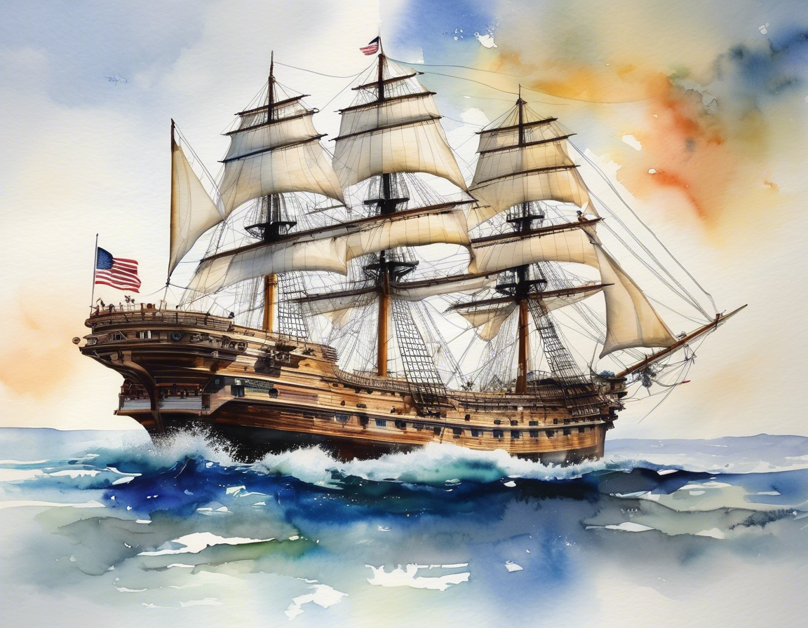 American Tall Ship Under Full Sail Watercolor Digital Print