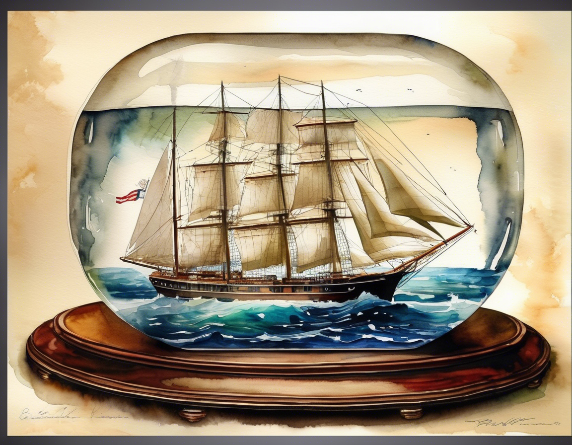 Ship in a Globe Watercolor Nautical Digital Print