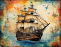 Tall Ship Fleet at Sunset Mixed Media Nautical Digital Print