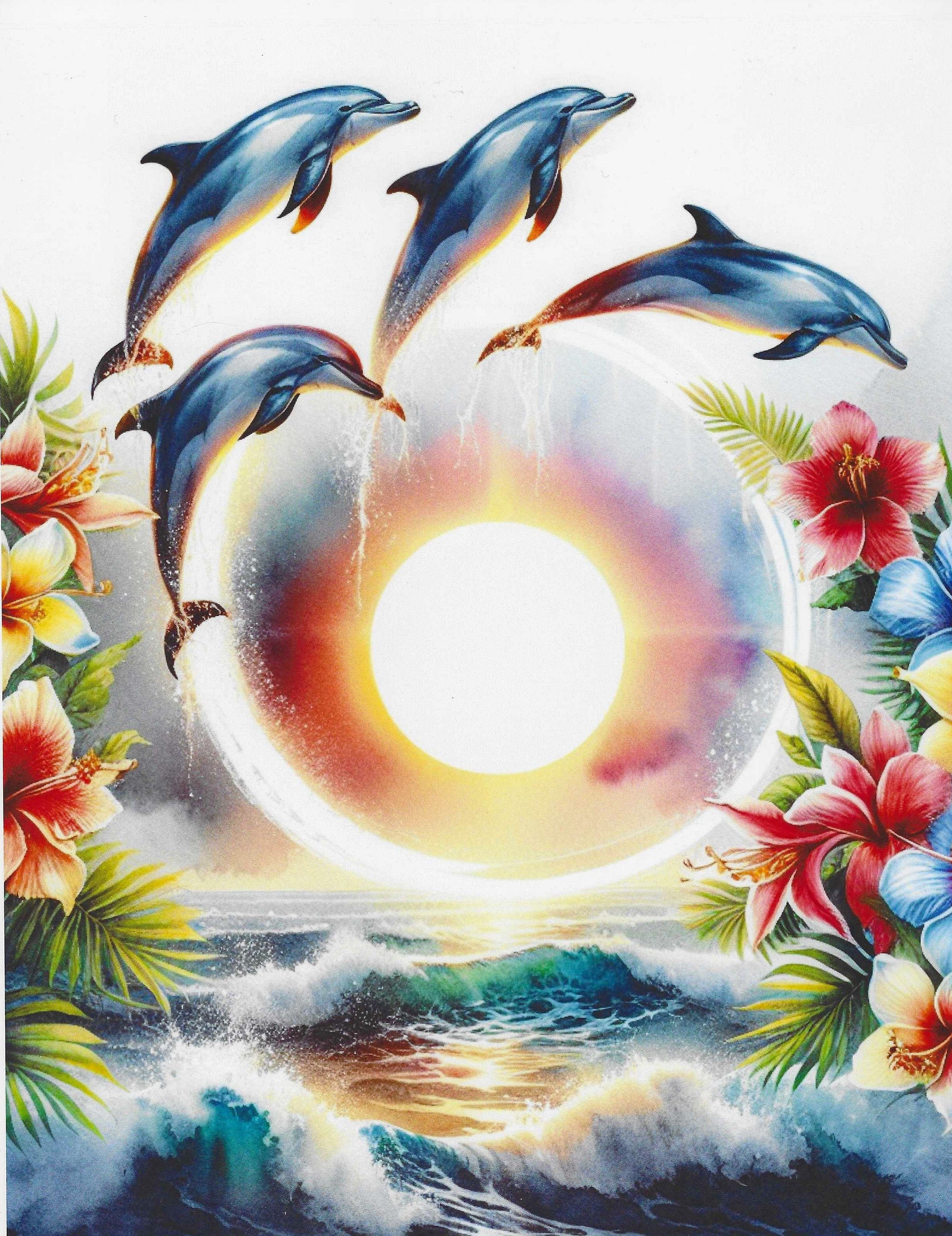 Circle of the Sea — Dolphin & Hibiscus Coastal Print