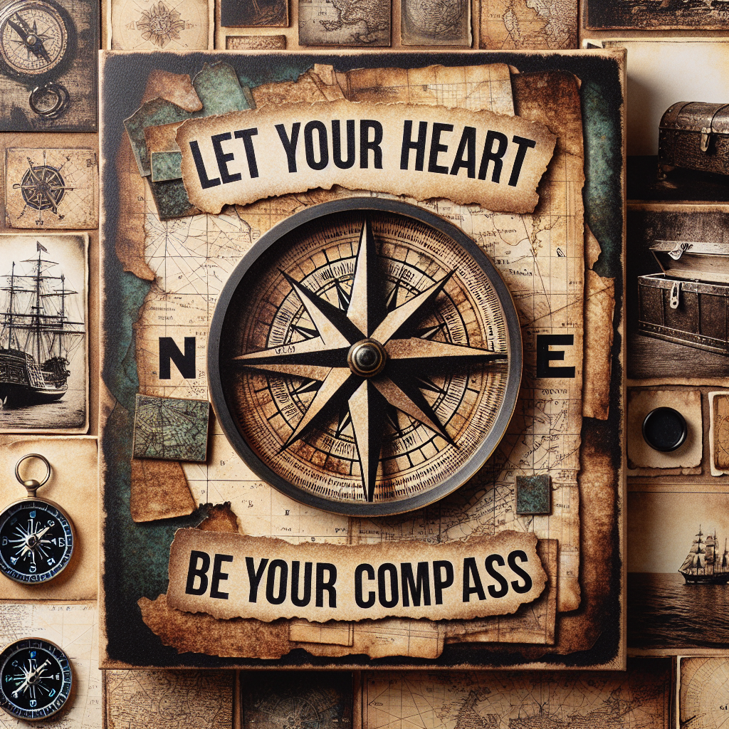Let Your Heart Be Your Compass Bold Vintage Compass Digital Print