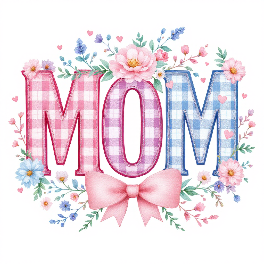 Mom – Floral Checkered Digital Art Print