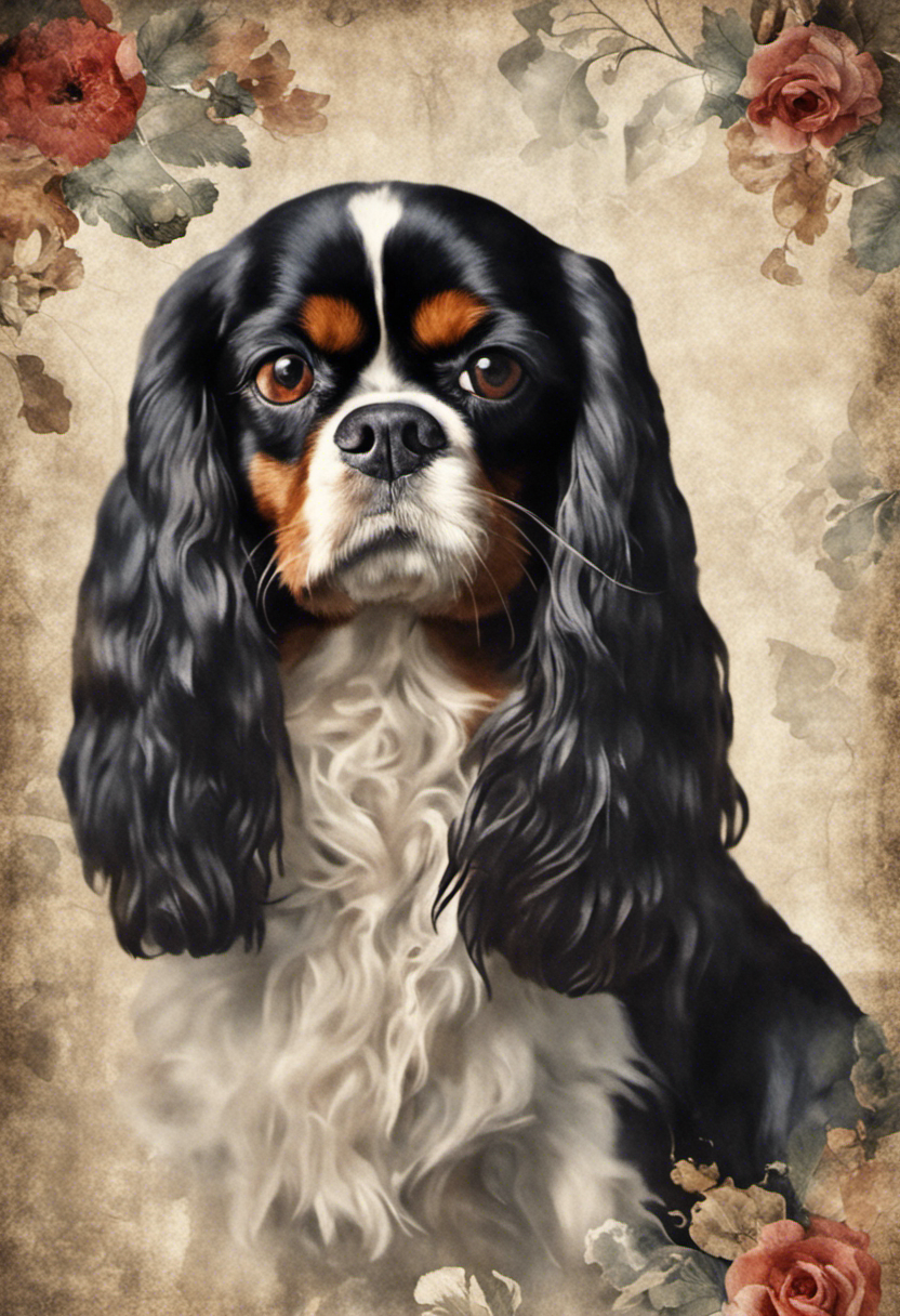 Cavalier King Charles - Vintage Floral Portrait