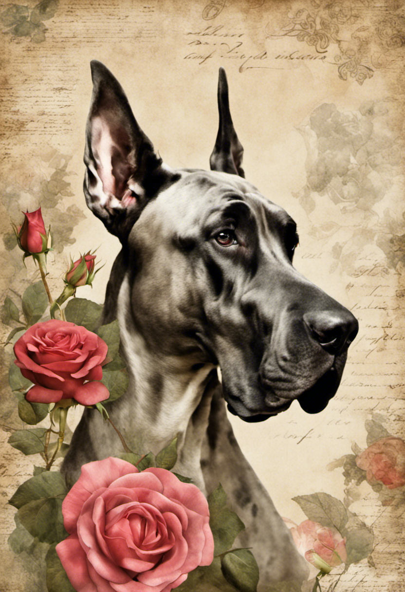 Great Dane & Roses - Vintage Portrait