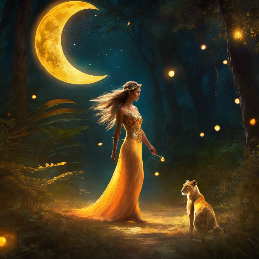 Moon Goddess & the Lioness — Enchanted Forest AI Art Print