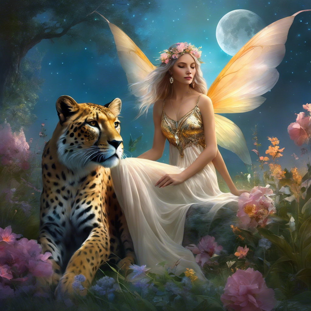 Moonlit Fairy & Cheetah – AI Art Print
