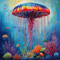 Crimson Drift — Watercolor Jellyfish AI Art Print – Digital Download
