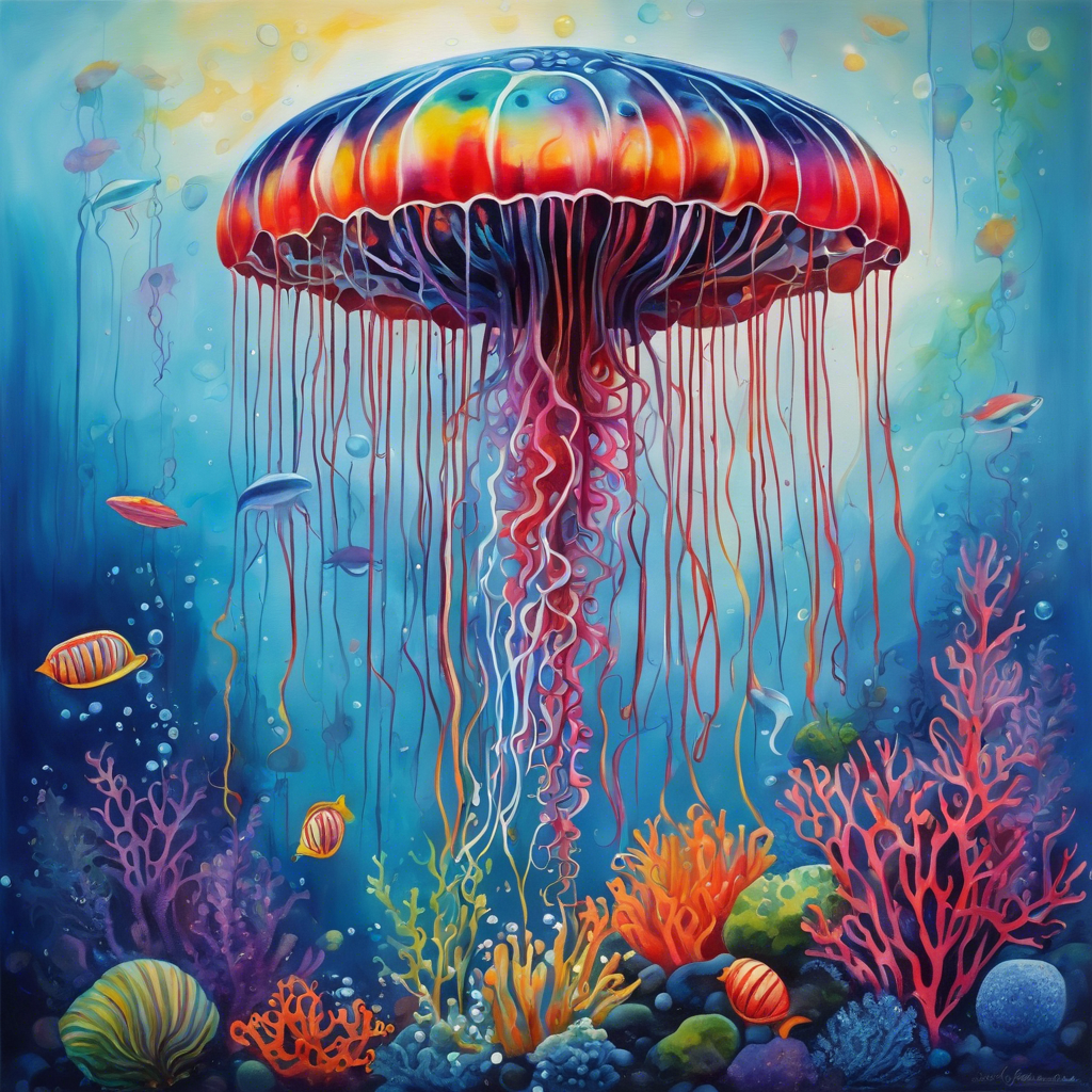 Crimson Drift — Watercolor Jellyfish AI Art Print – Digital Download