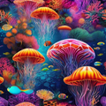 Neon Reef Dreams — Jellyfish & Tropical Fish AI Art Print – Digital Download