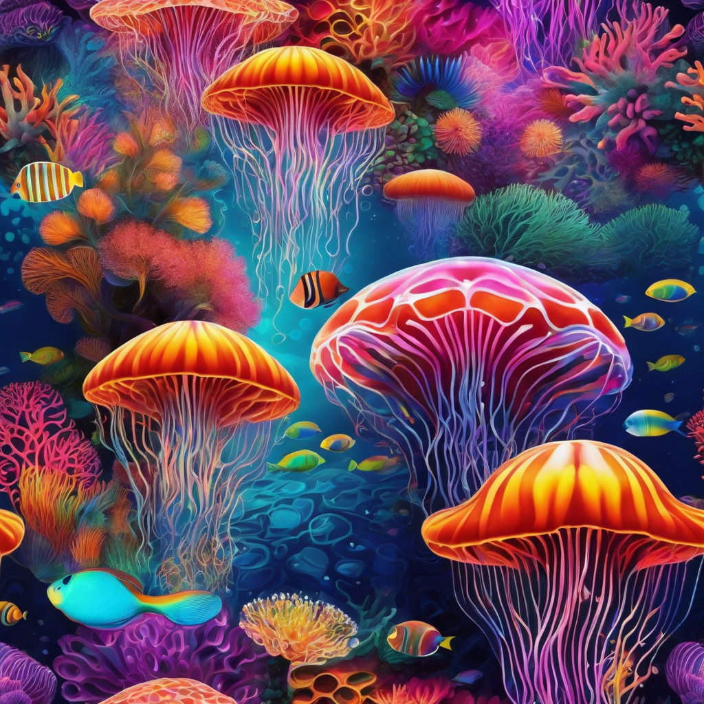 Neon Reef Dreams — Jellyfish & Tropical Fish AI Art Print – Digital Download