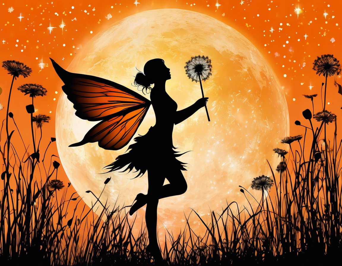 Butterfly Fairy with Dandelion — Orange Moon Art Print