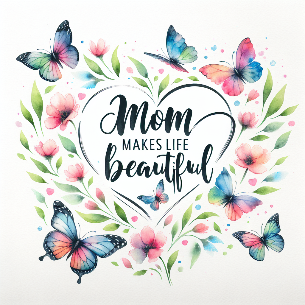 Mom Makes Life Beautiful – Butterfly Floral Heart Digital Art Print