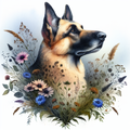German Shepherd Among Wildflowers