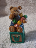 Boyds Bears Resin Alphabet Block Bear – W is for Wilbur – Patchwork Quilt Bear – Letter W Figurine