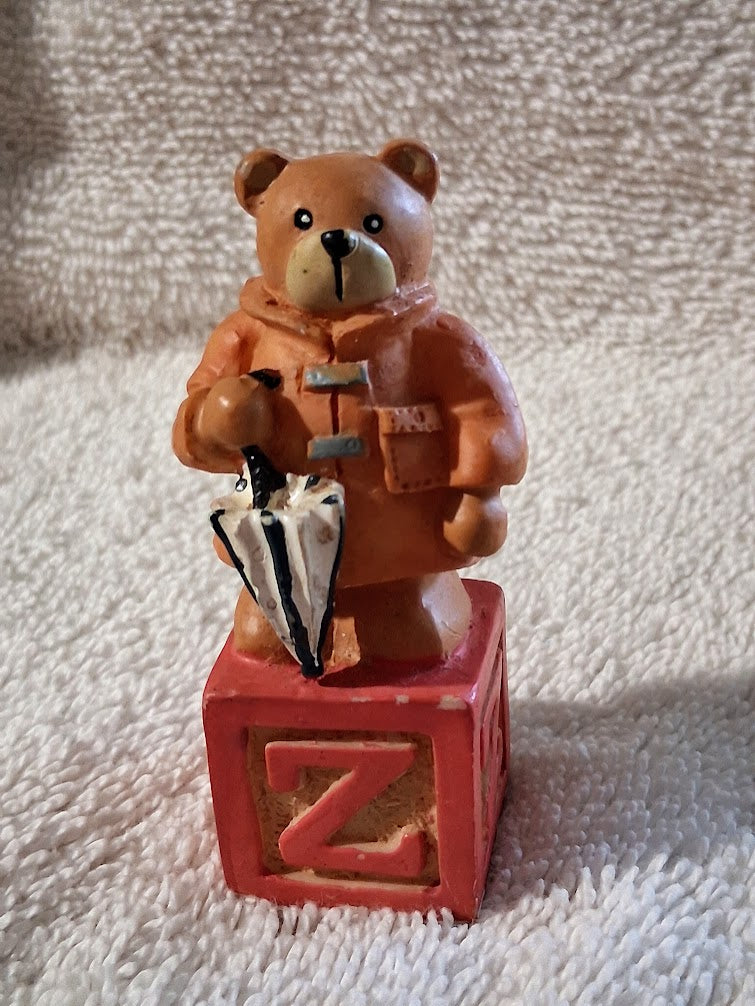 Boyds Bears Resin Alphabet Block Bear – Z is for Zachary – Raincoat Bear – Letter Z Figurine