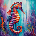 Mosaic Tide — Patchwork Seahorse Watercolor AI Art Print – Digital Download
