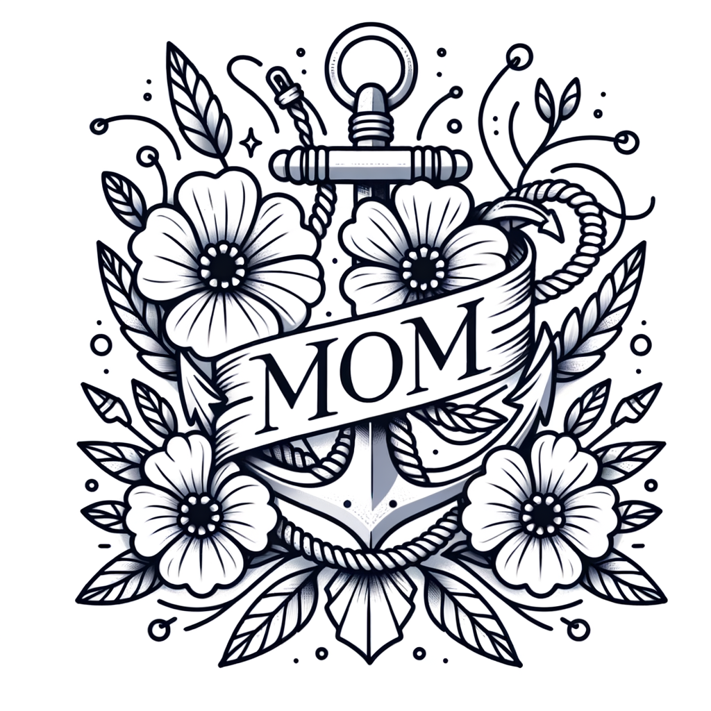 Mom Nautical Anchor Floral Tattoo Style Digital Print
