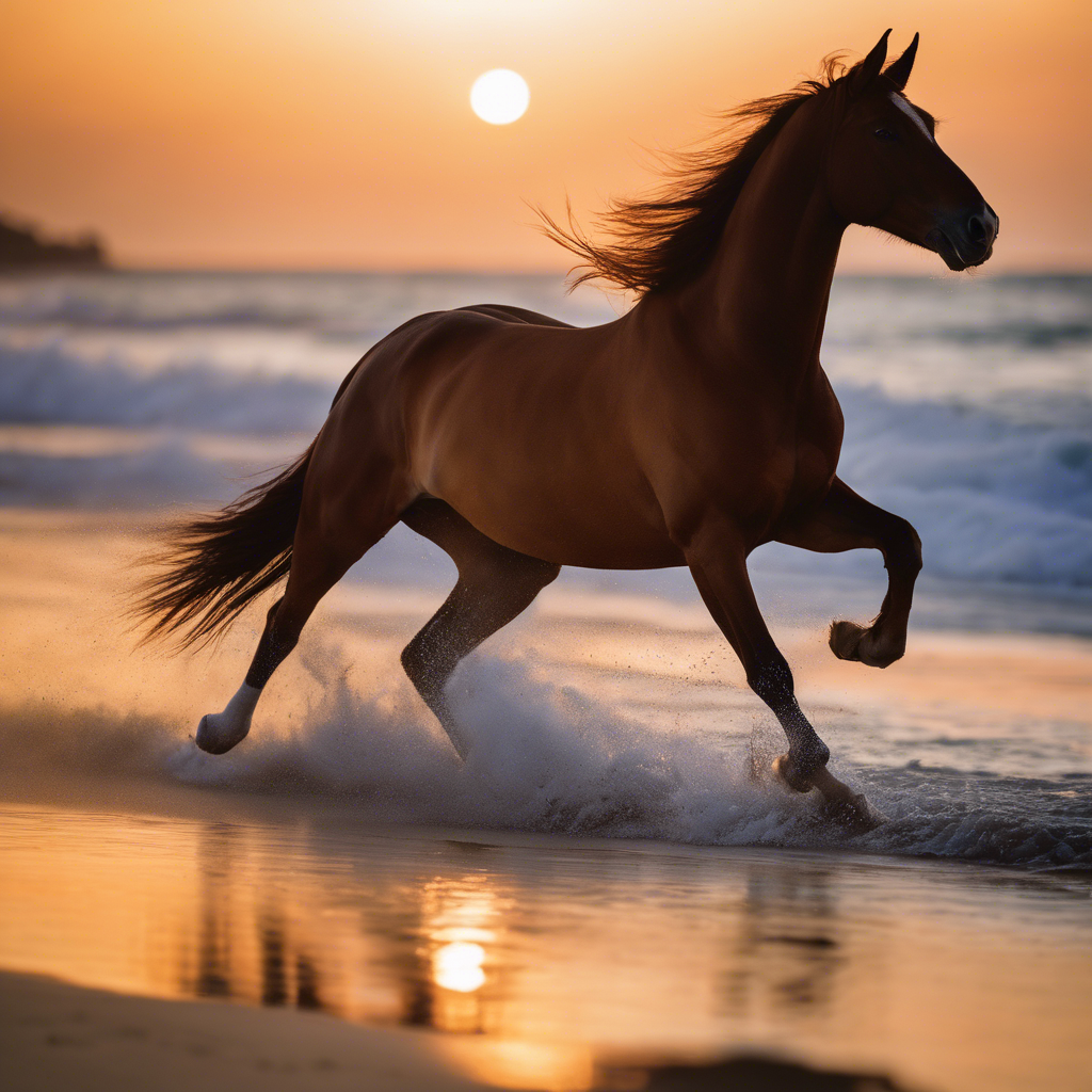 Wild & Free — Chestnut Horse at Sunset Beach Art Print