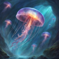 Cave of Light — Fantasy Jellyfish Underwater Grotto AI Art Print – Digital Download