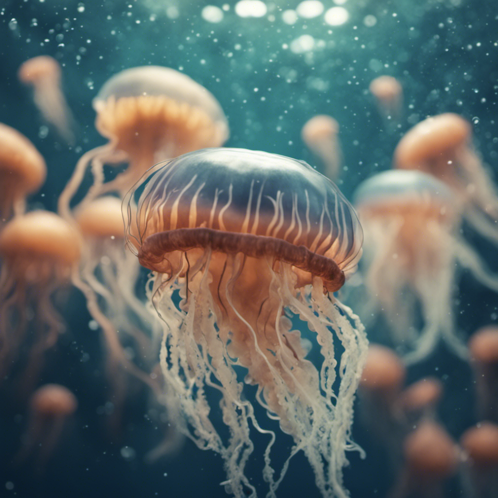 Ocean Bloom — Copper Striped Jellyfish Swarm AI Art Print – Digital Download