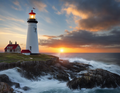 Lighthouse Stormy Sunset Crashing Waves Digital Print