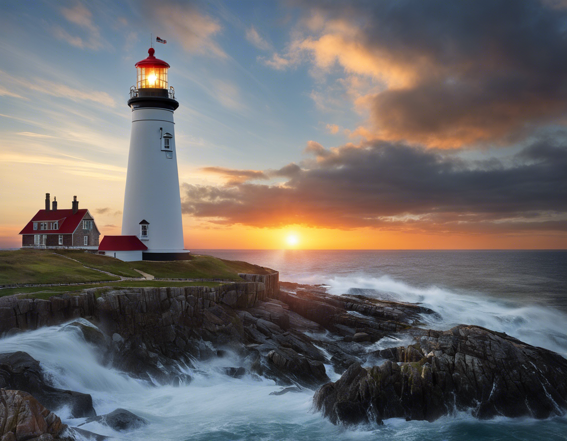 Lighthouse Stormy Sunset Crashing Waves Digital Print
