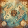 Antique Nautical Chart Compass Rose Ship's Wheel Digital Print