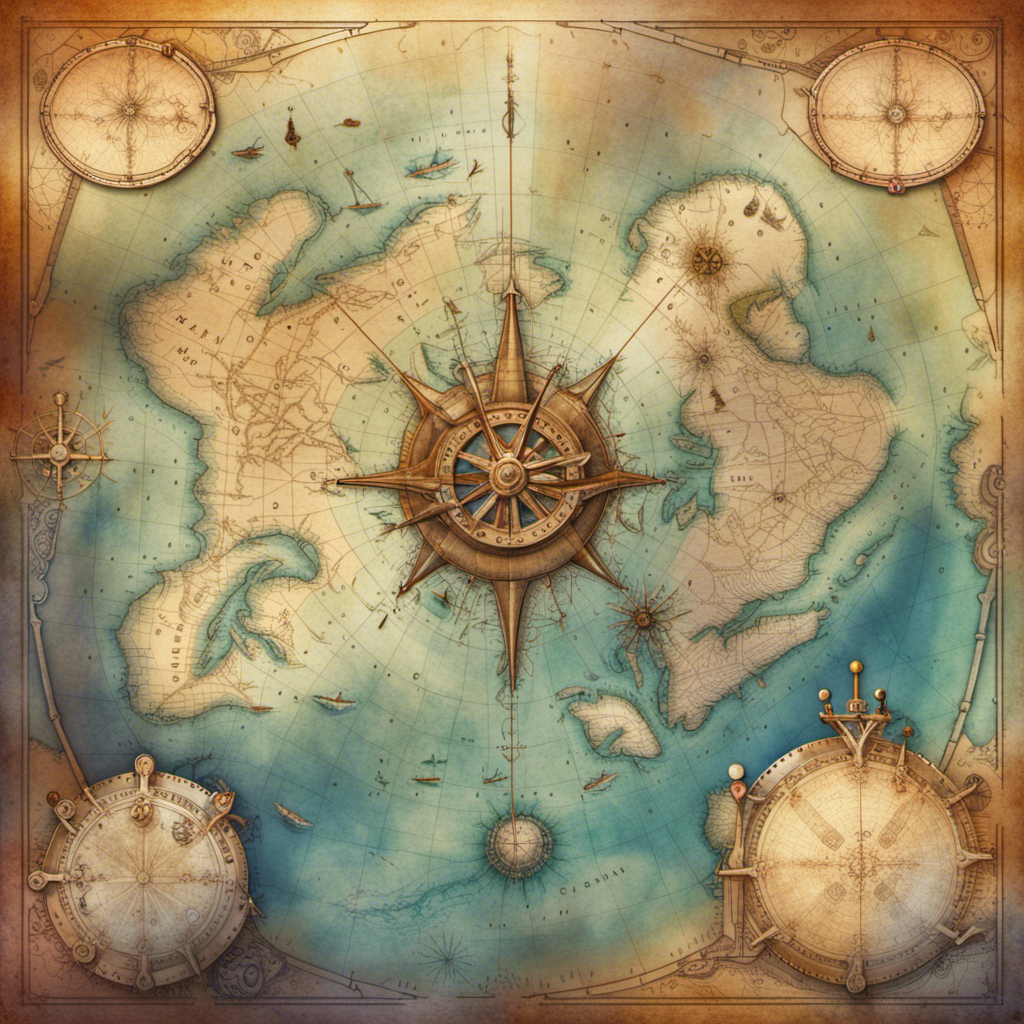 Antique Nautical Chart Compass Rose Ship's Wheel Digital Print
